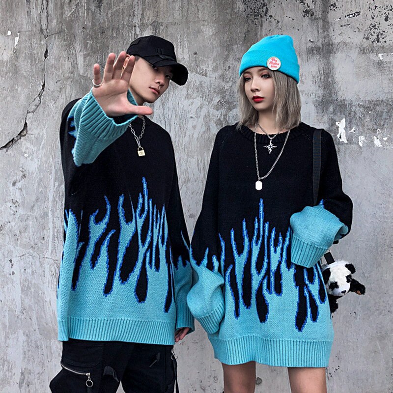 Knitted Vintage Flame Sweater , - Streetwear Sweatshirts - Slick Street