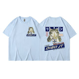 Midnight Canteen Cat Graphic T-Shirt Light Blue, XXS - Streetwear T-Shirt - Slick Street