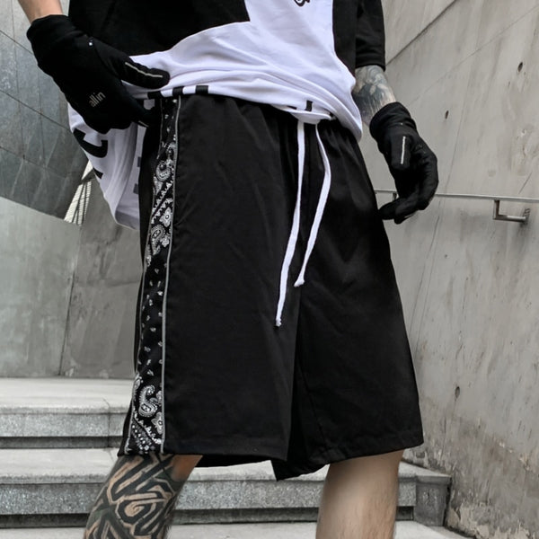 Black Paisley Bandana Pattern Shorts Black, XS - Streetwear Shorts - Slick Street