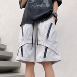 Multi Zipper Style Elastic Waist Shorts Grey, XS - Streetwear Shorts - Slick Street