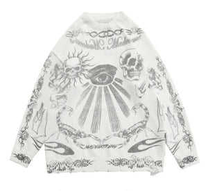 Demon Eye Sweater White, XS - Streetwear Sweater - Slick Street