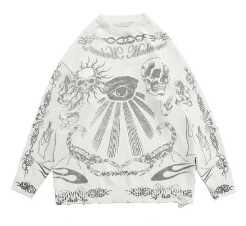 Demon Eye Sweater White, XS - Streetwear Sweater - Slick Street