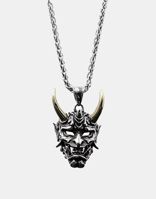 Demon Samurai Necklace Gold Horns, One Size - Streetwear Jewellery - Slick Street