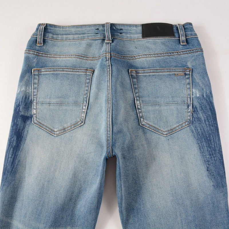 Sapphire Distressed Rhinestone Slim Jeans ,  - Streetwear Jeans - Slick Street