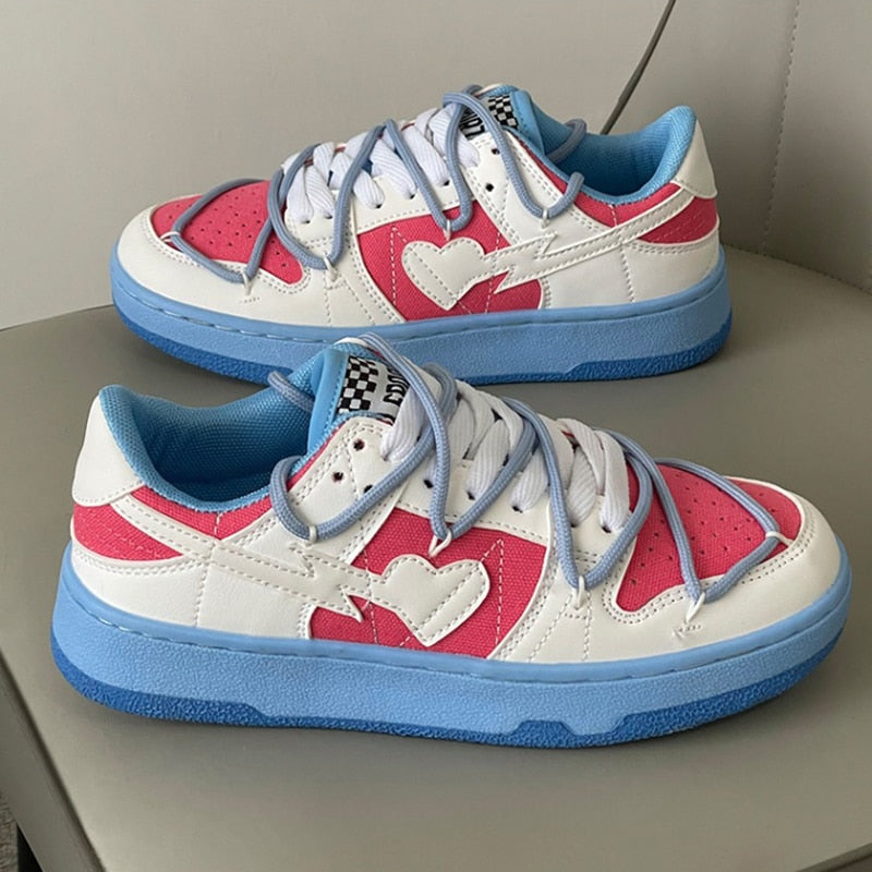 Chunky Lace Up Walking Shoes Red, 36 - Streetwear Shoes - Slick Street