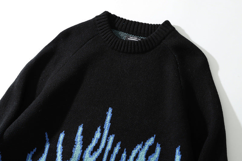 Knitted Vintage Flame Sweater , - Streetwear Sweatshirts - Slick Street