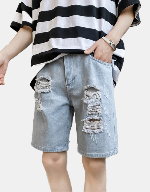 Denim Ripped Shorts Blue, 28 - Streetwear Shorts - Slick Street