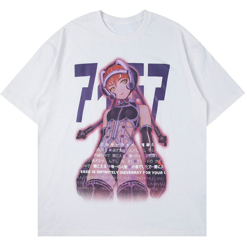 Manga Girl Kanji Anime Graphic T-Shirt White, XS - Streetwear T-Shirt - Slick Street