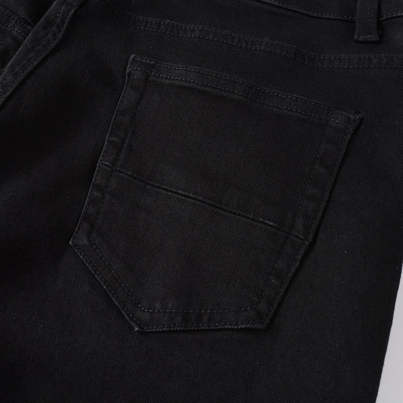 Obsidian Distressed Rhinestone Slim Black Jeans ,  - Streetwear Jeans - Slick Street