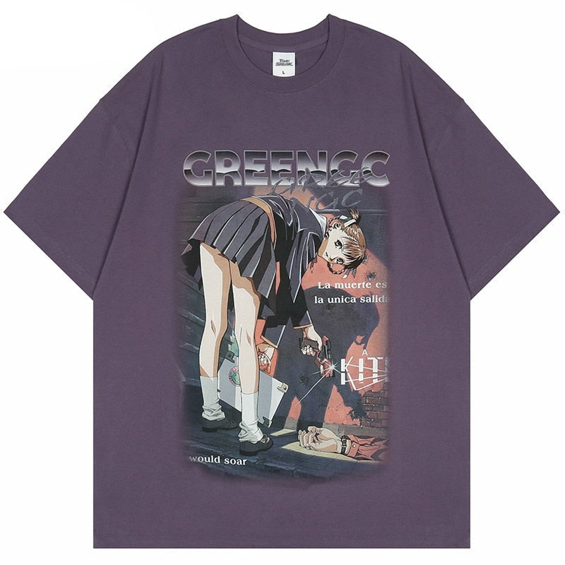 GREENGC Killer Girl Shooter Anime T-Shirt ,  - Streetwear T-Shirt - Slick Street