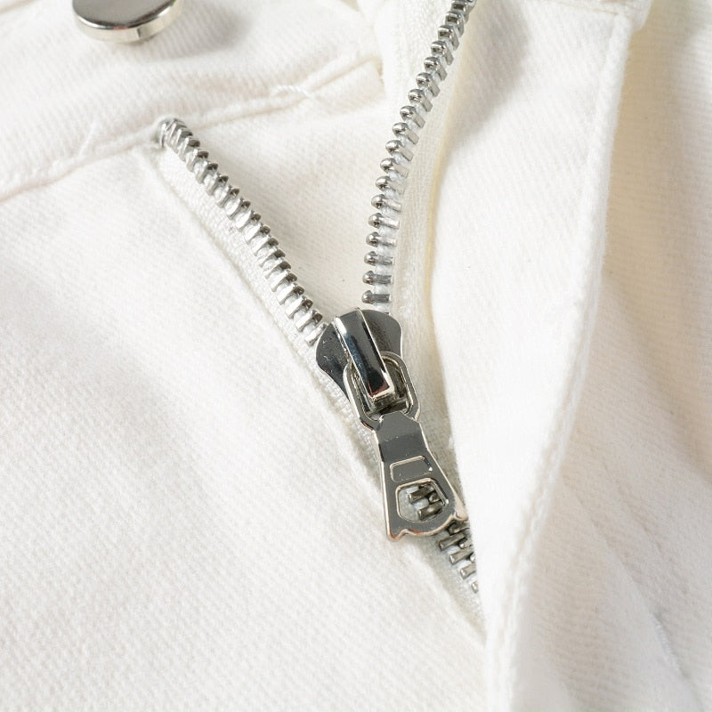 White Distressed Rhinestone Slim Jeans ,  - Streetwear Jeans - Slick Street