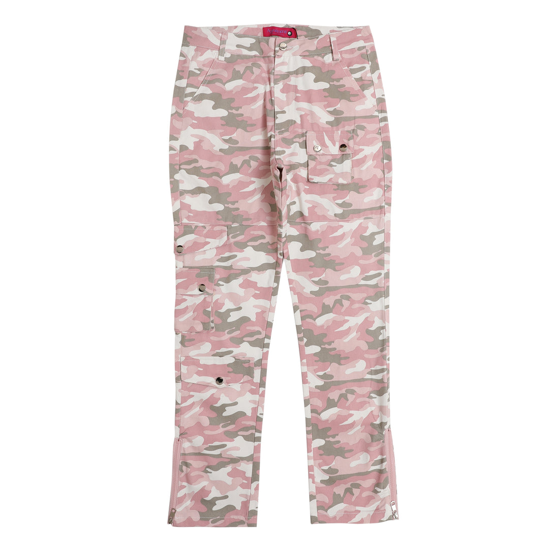 PK21 Straight Multi-pocket Cargo Pants - Pink Camo S, Pink - Streetwear Cargo Pants - Slick Street