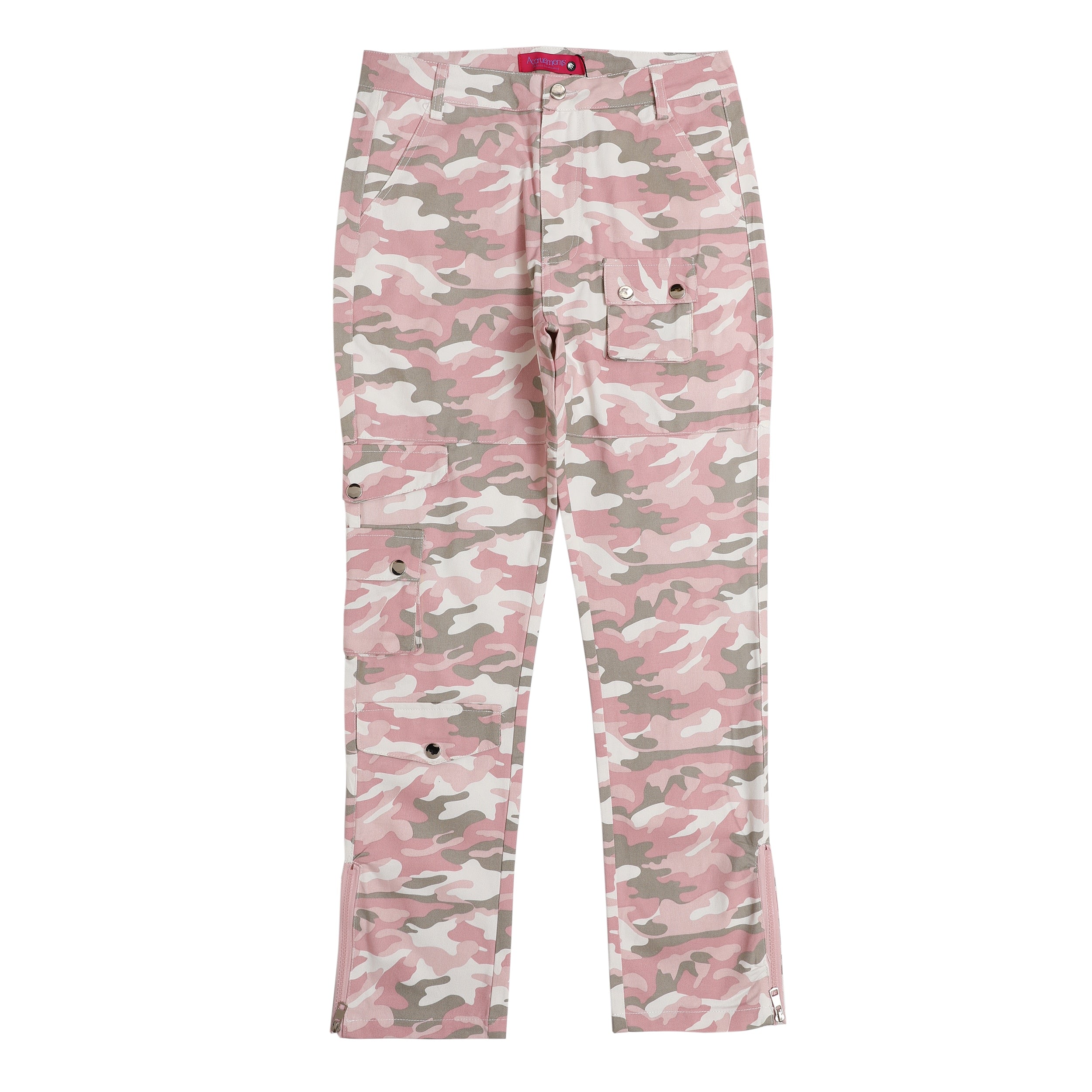 PK21 Straight Multi-pocket Cargo Pants - Pink Camo Pink, S - Streetwear Cargo Pants - Slick Street