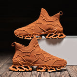 RX28 Slip On Knit Breathable High Top Sock Sneakers Orange, 39 - Streetwear Shoes - Slick Street