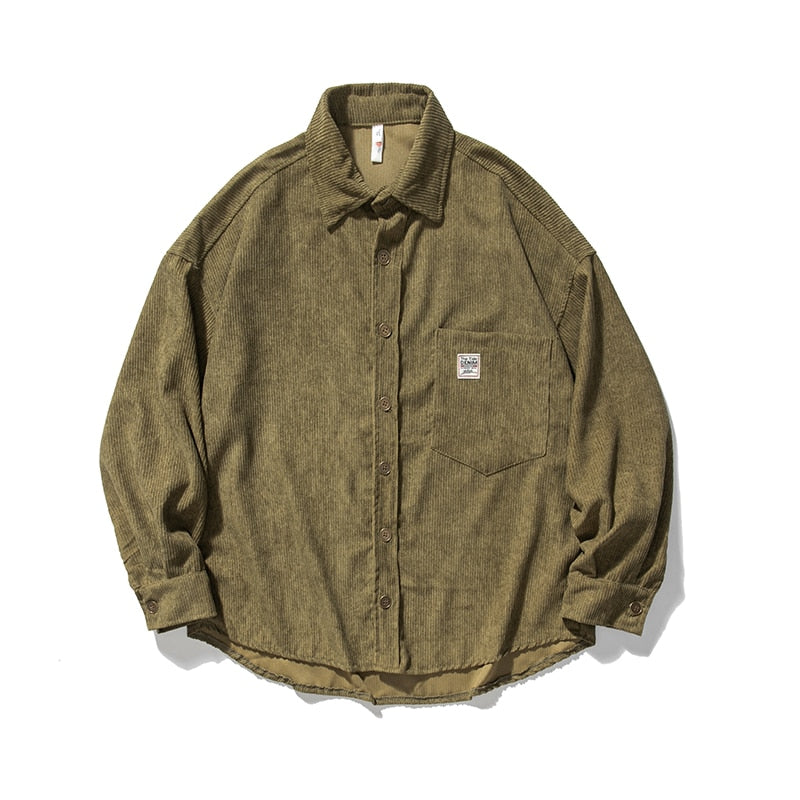 Corduroy Velvet Collar Shirt ,  - Streetwear Shirt - Slick Street