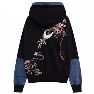 Japanese Minka Crane Bridge Patchwork Hoodie ,  - Streetwear Hoodie - Slick Street