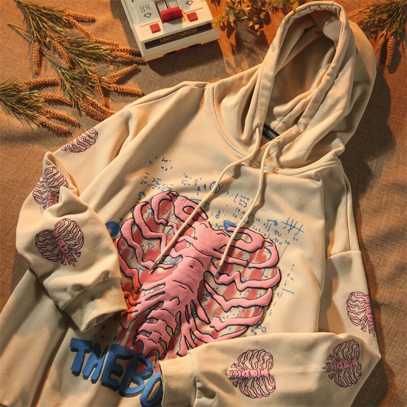Y2K Skeleton Puff Print Hoodie ,  - Streetwear Hoodie - Slick Street