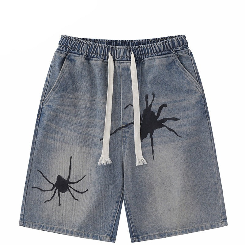 Tarantula Spider Graphic Denim Shorts ,  - Streetwear Shorts - Slick Street