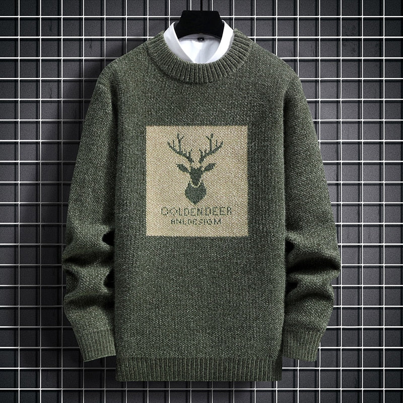 Golden Deer Knitted Sweater Green, XS - Streetwear Sweater - Slick Street