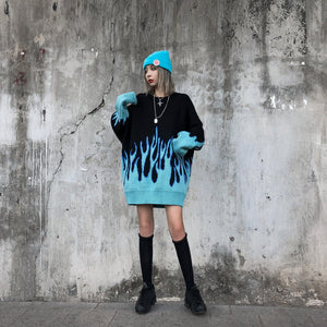 Knitted Vintage Flame Sweater , - Streetwear Sweatshirts - Slick Street
