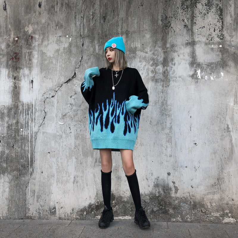 Knitted Vintage Flame Sweater , - Streetwear Sweatshirts - Slick Street