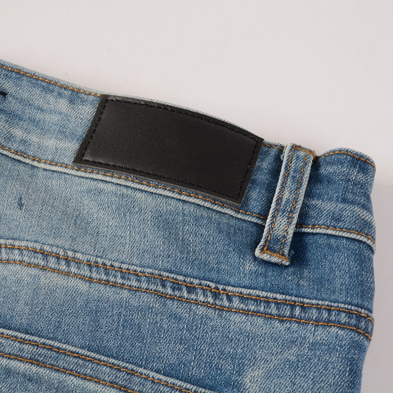 Sapphire Distressed Rhinestone Slim Jeans ,  - Streetwear Jeans - Slick Street