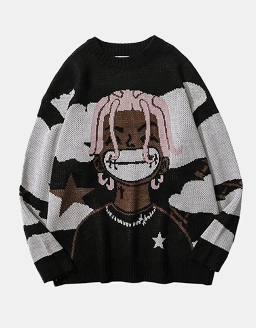 Anime Rapper Sweater Black, XXS - Streetwear Sweatshirt - Slick Street
