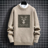 Golden Deer Knitted Sweater Khaki, XS - Streetwear Sweater - Slick Street