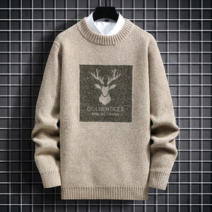 Golden Deer Knitted Sweater Khaki, XS - Streetwear Sweater - Slick Street