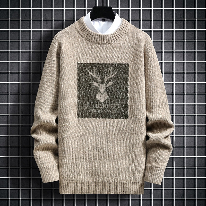 Golden Deer Knitted Sweater Khaki, XS - Streetwear Sweater - Slick Street