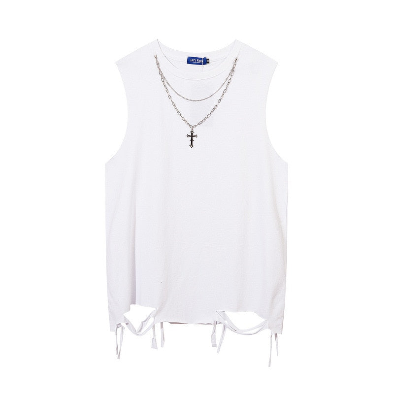 Basic Distressed Tank Top White, XS - Streetwear T-Shirt - Slick Street