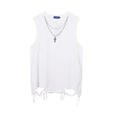 Basic Distressed Tank Top White, XS - Streetwear T-Shirts - Slick Street
