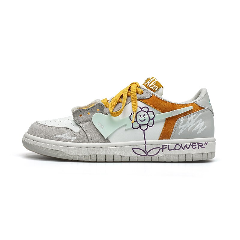 SB Flower Skate Sneakers WHITE, 36 - Streetwear Shoes - Slick Street