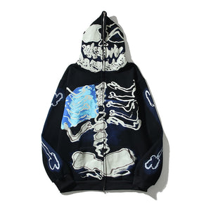 Skeleton Cactus Zip Hoodie ,  - Streetwear Hoodie - Slick Street