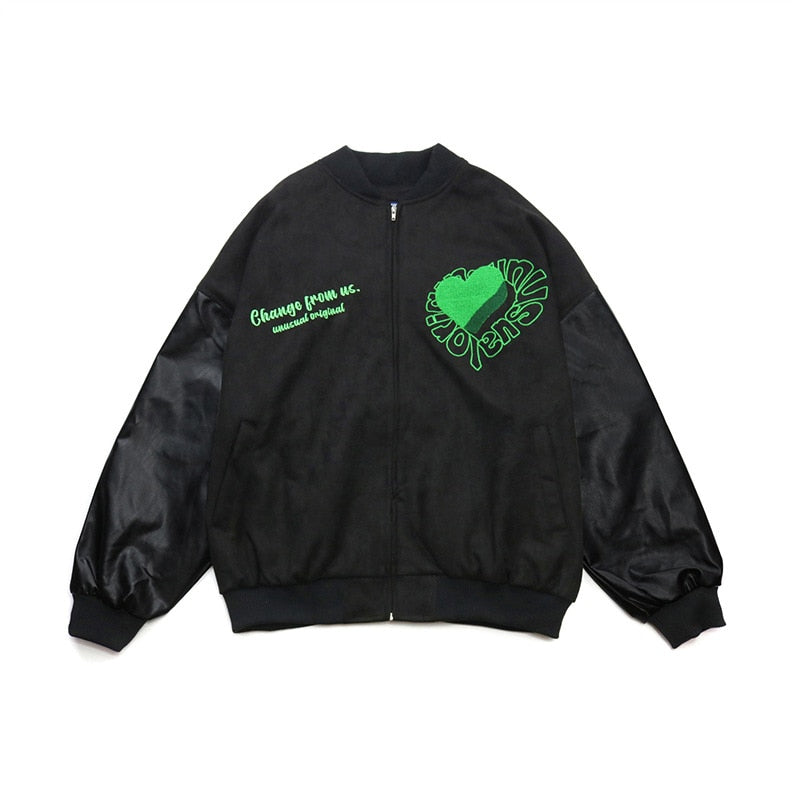 Change From Us Two Shaded Heart Shape Varsity Jacket ,  - Streetwear Jacket - Slick Street