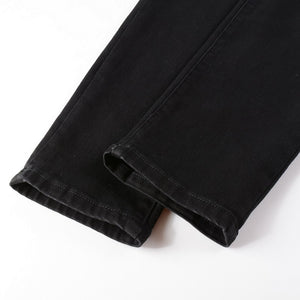 Obsidian Distressed Rhinestone Slim Black Jeans ,  - Streetwear Jeans - Slick Street