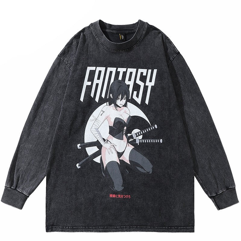 FANTASY Samurai Girl With Katana Graphic T-Shirt ,  - Streetwear T-Shirt - Slick Street