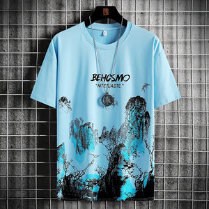 Elegant Acrylic Paint T-Shirt Blue, XS - Streetwear T-Shirt - Slick Street