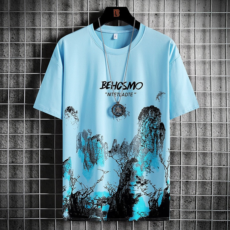 Elegant Acrylic Paint T-Shirt Blue, XS - Streetwear T-Shirt - Slick Street