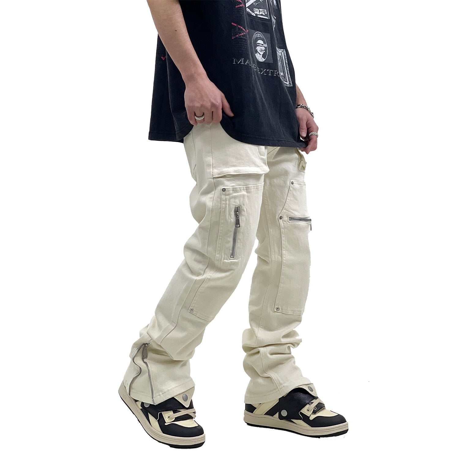 StreetIV Patchwork Zipper Pants , - Streetwear Cargo Pants - Slick Street