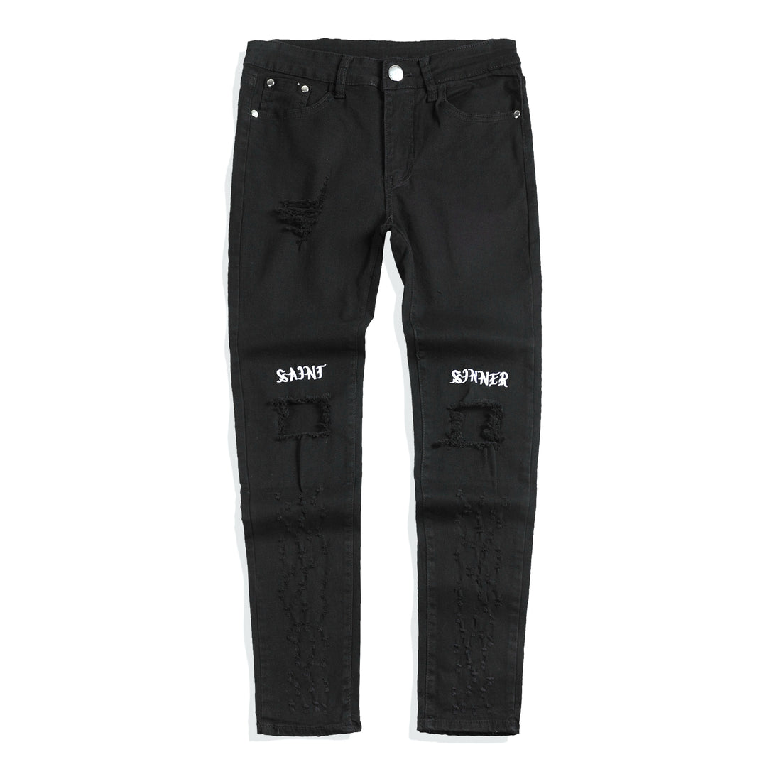 Saint Sinner Distressed Black Jeans 28, Black - Streetwear Jeans - Slick Street
