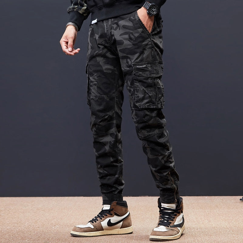 M1 Military Skinny Cargo Pants Black Gray Camo, 28(W28 INCH) - Streetwear Cargo Pants - Slick Street