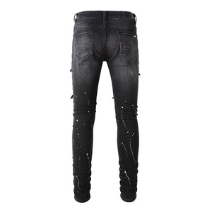 Ruby Distressed Rhinestone Slim Black Jeans ,  - Streetwear Jeans - Slick Street
