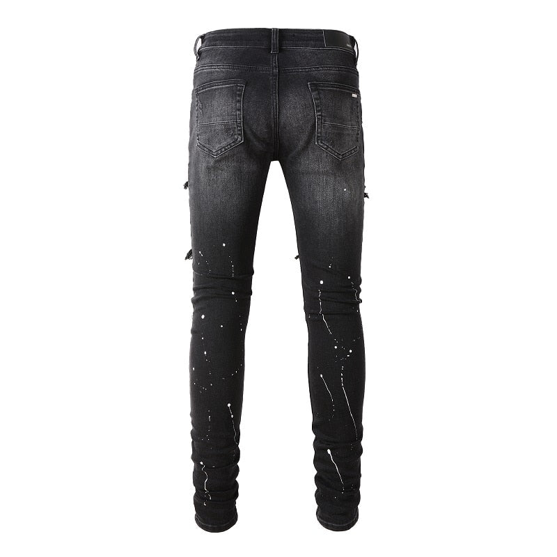 Ruby Distressed Rhinestone Slim Black Jeans ,  - Streetwear Jeans - Slick Street