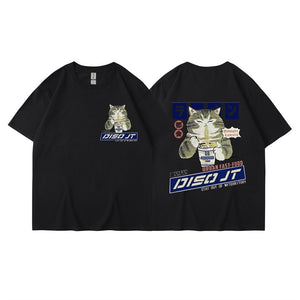 Midnight Canteen Cat Graphic T-Shirt Black, XXS - Streetwear T-Shirt - Slick Street