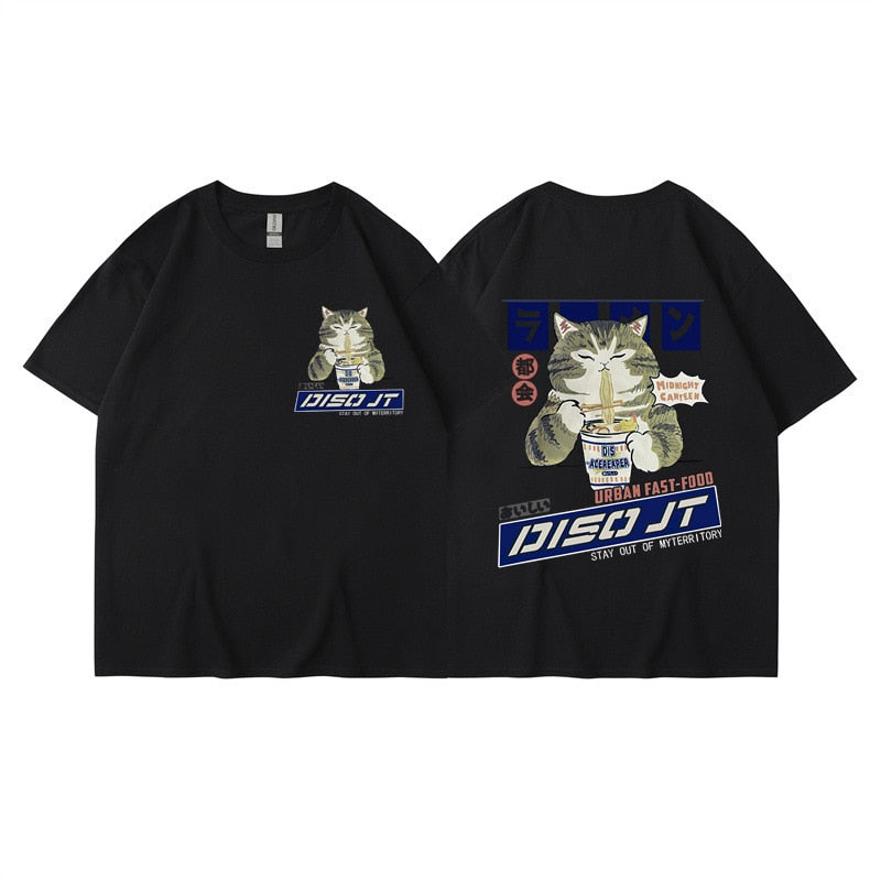 Midnight Canteen Cat Graphic T-Shirt Black, XXS - Streetwear T-Shirt - Slick Street