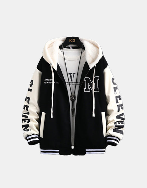 Slick 'M' Thermal Fleece Hooded Varsity Jacket ,  - Streetwear Jacket - Slick Street