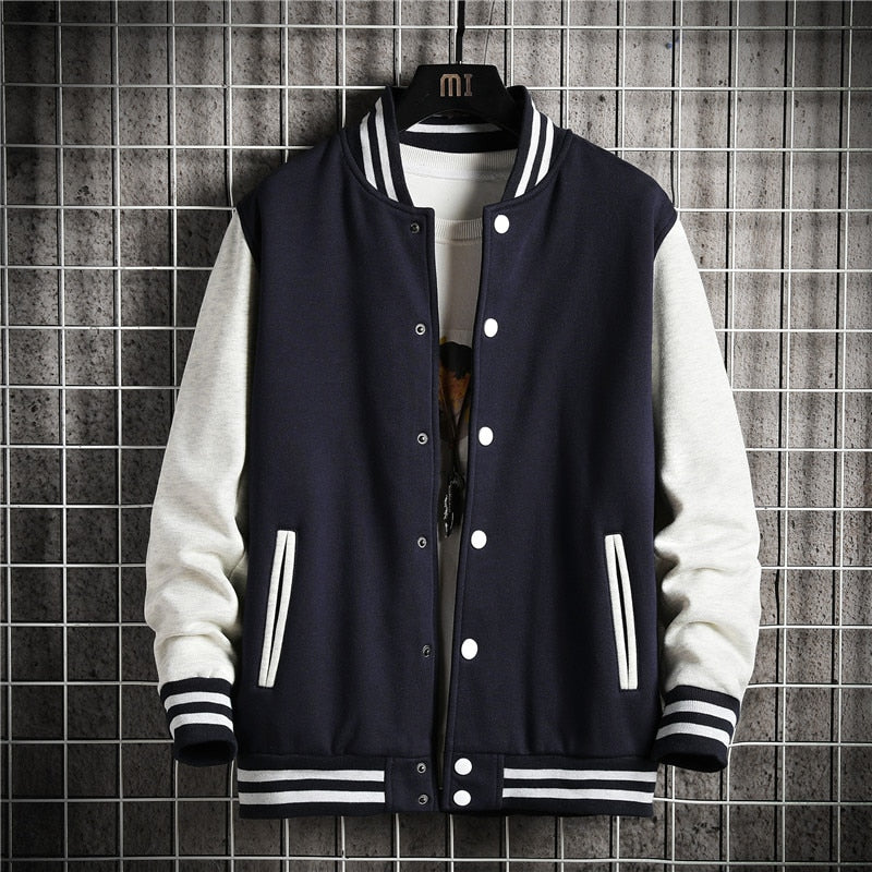 Solid Varsity Jacket Navy, XS - Streetwear Jacket - Slick Street