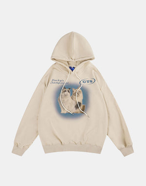 Champion Cat Graphic Hoodie Khaki, XS - Streetwear Hoodie - Slick Street