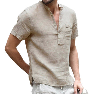 Linen Patch Pocket With Short-Sleeved T-shirt , - Streetwear T-Shirts - Slick Street